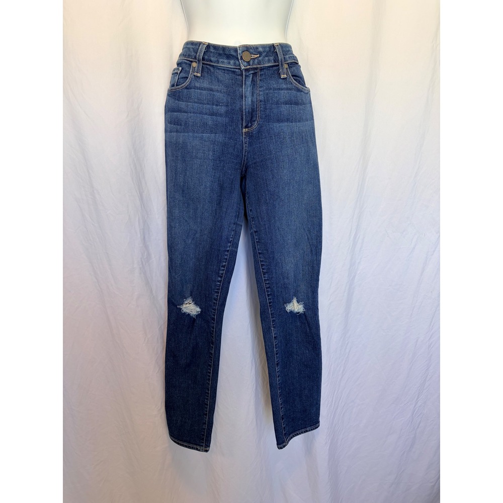 Paige Kylie Crop Jeans Blue Distressed Knee Stretch Denim Size 32‎